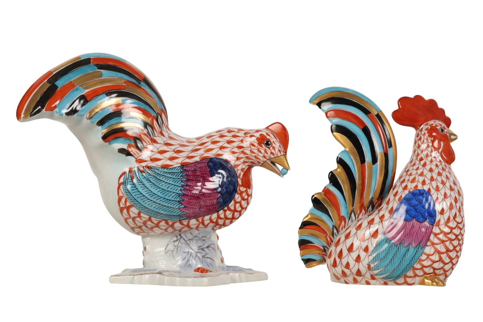 Herend Rooster Rust Fishnet Porcelain Figurine LOT (1 of 6)