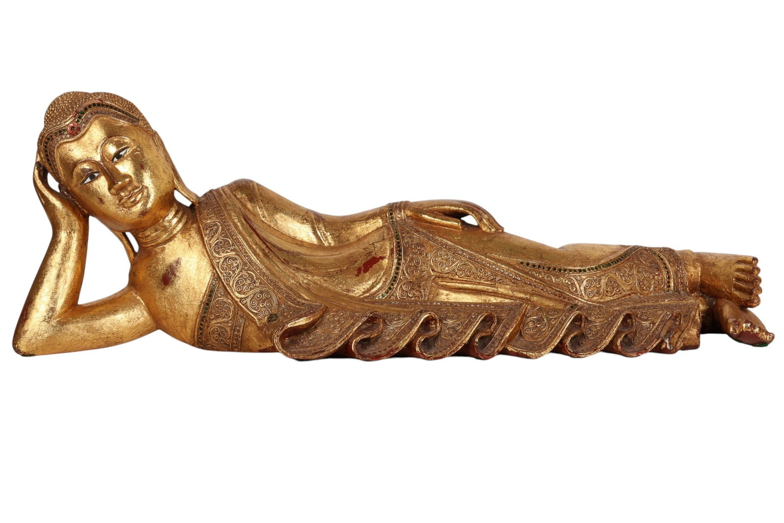 Chinese Burmese Reclining Wooden Buddha Sculpture (1 of 7)