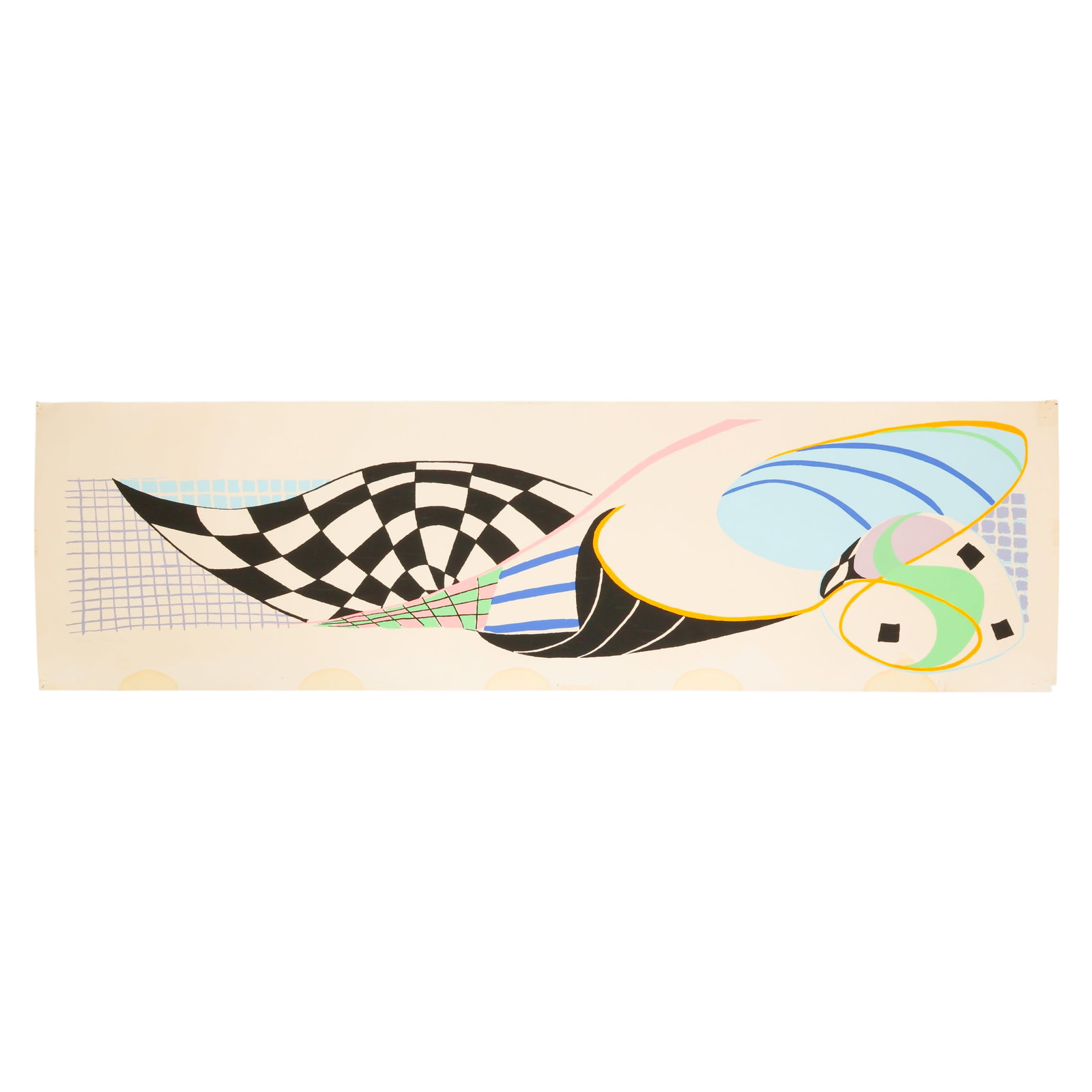 Susan Crile b.1942 Mostly Mozart Serigraph SIGNED: Susan Crile (American, born 1942), Mostly Mozart, limited edition color serigraph on paper featuring a bold abstract arrangement of geometric and curvilinear forms rendered in pastel blue, green, pink
