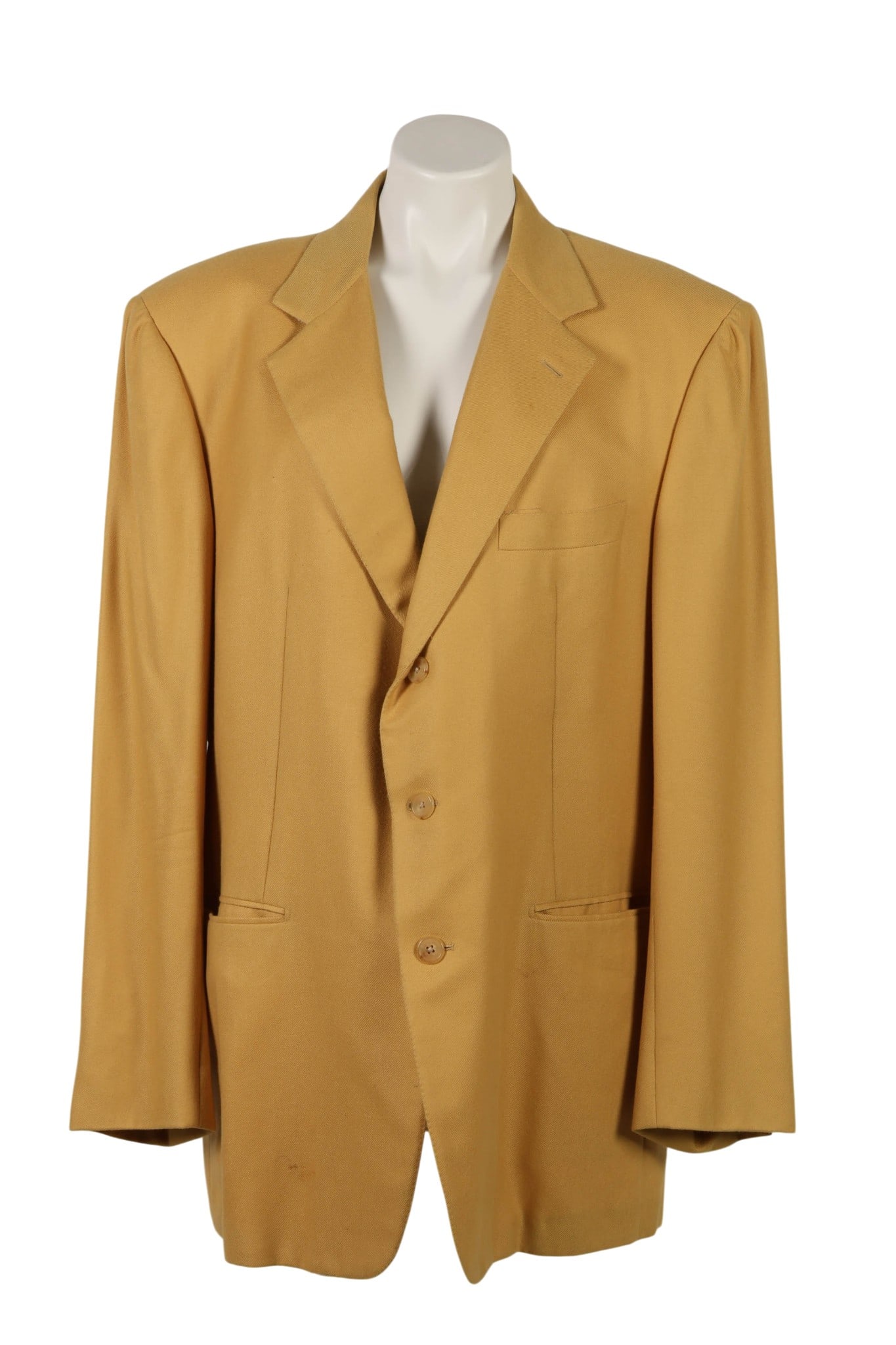 Hermes Ladies Vintage Chinese Cashmere Blazer Coat: Vintage Hermes Paris women's tailored blazer coat rendered in a soft beige yellow Chinese cashmere with satin trimmed lapels and pocket accents. The interior retains Hermes Paris labels and branded