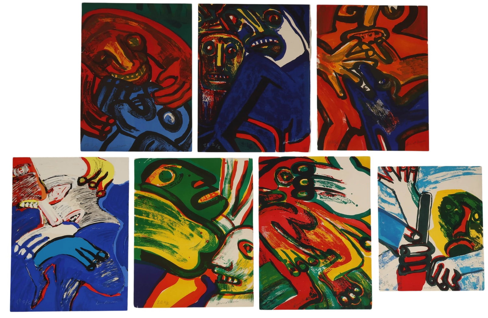 Bengt Lindstrom 1925-2008 LE SIGNED Lithograph LOT: Bengt Lindstrom (Swedish, 1925-2008), lot of seven limited edition color lithographs on paper. The works exemplify the artists bold expressive style, featuring highly abstracted figural compositions r