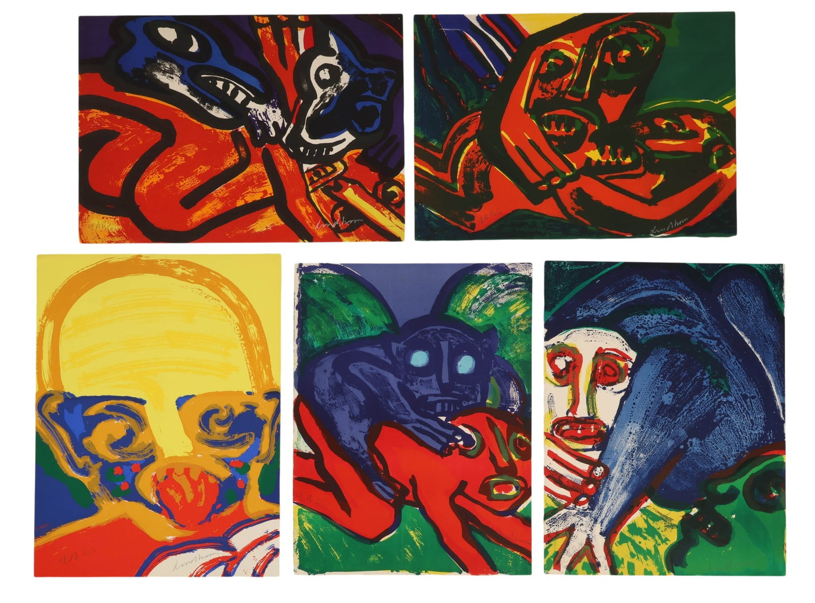 Bengt Lindstrom 1925-2008 LE SIGNED Lithograph LOT: Bengt Lindstrom (Swedish, 1925-2008), lot of five limited edition color lithographs on paper. The works exemplify the artists bold expressive style, featuring highly abstracted figural compositions re