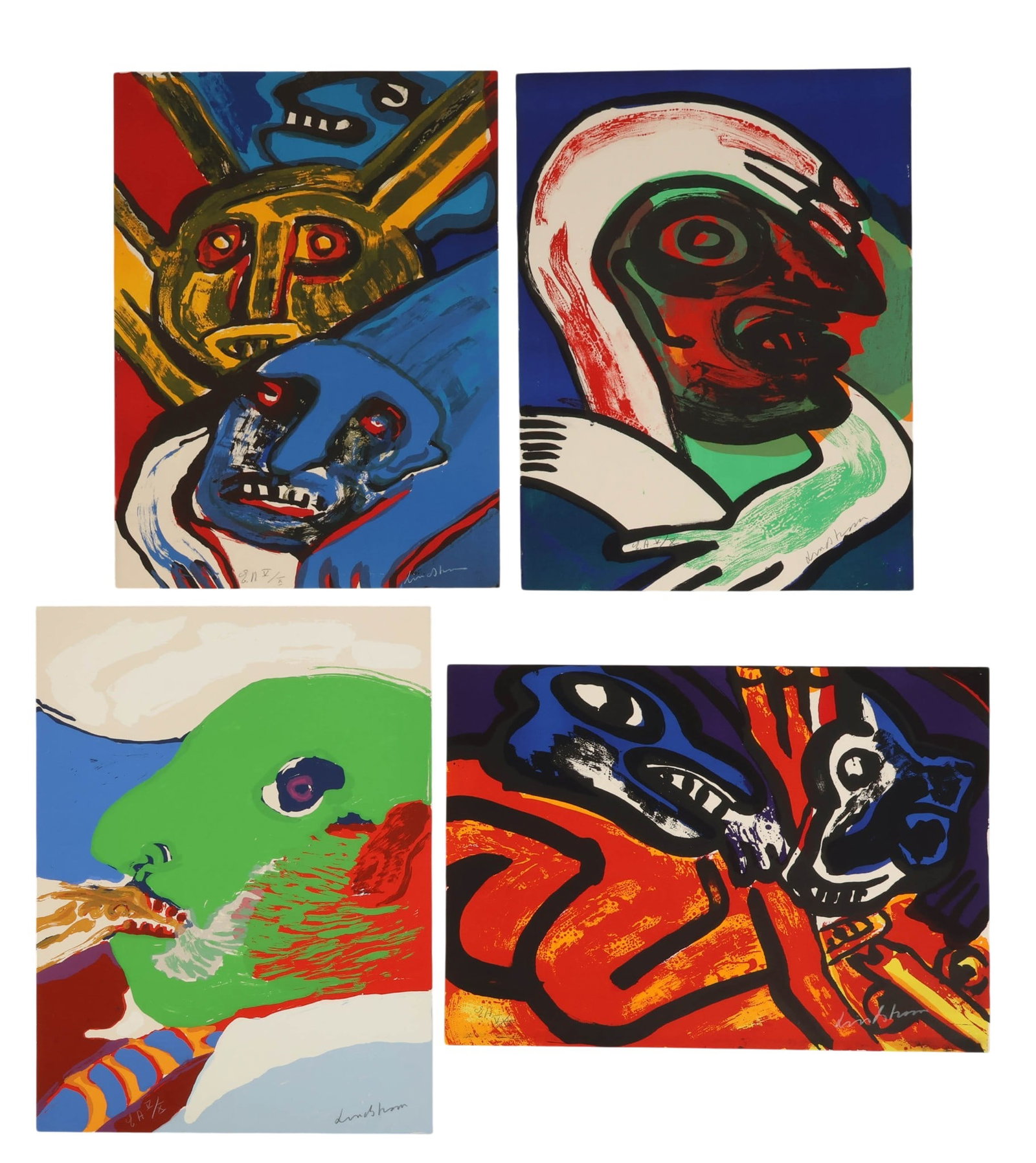 Bengt Lindstrom 1925-2008 LE SIGNED Lithograph LOT: Lot of four color lithographs on paper by Bengt Lindstrom (Swedish, 1925-2008). Each work features the artists signature bold expressive style characterized by heavily outlined distorted figural faces