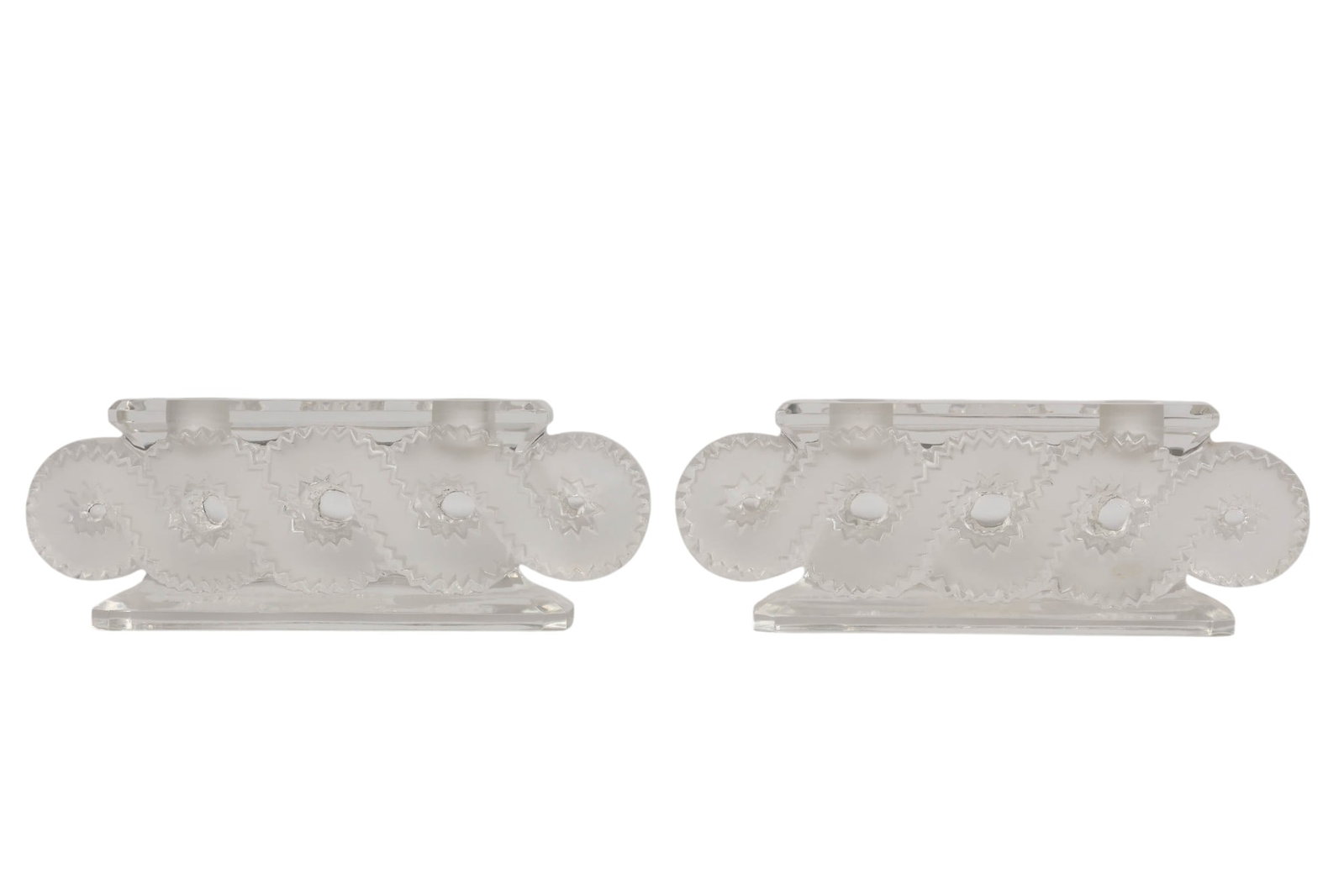 Lalique Pair Frosted Crystal Auriac Candleholders (1 of 6)