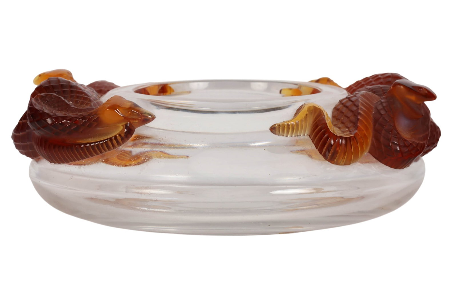 Lalique Serpent Bowl with Amber Glass Handles (1 of 6)