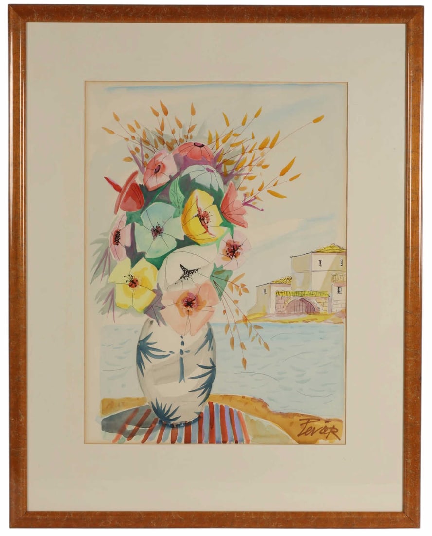 Charles Levier 1920-2003 Flora Watercolor Painting (1 of 5)