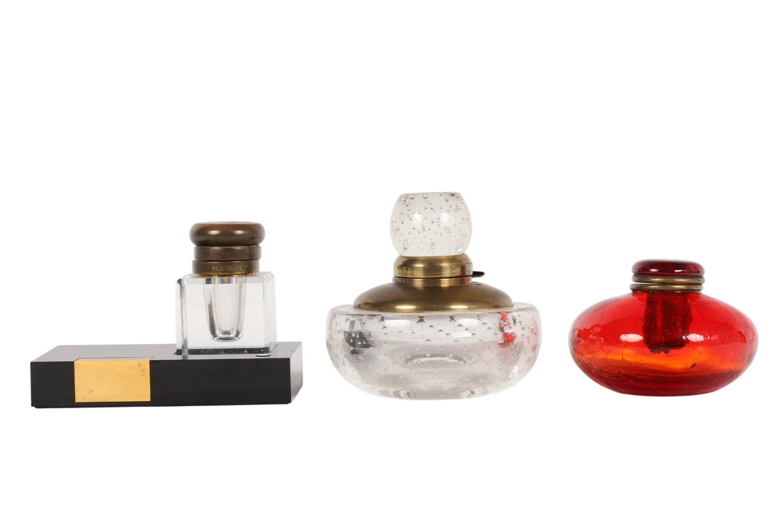 Glass Crystal Bronze & Mont Blanc Inkwell 3pc LOT (1 of 6)