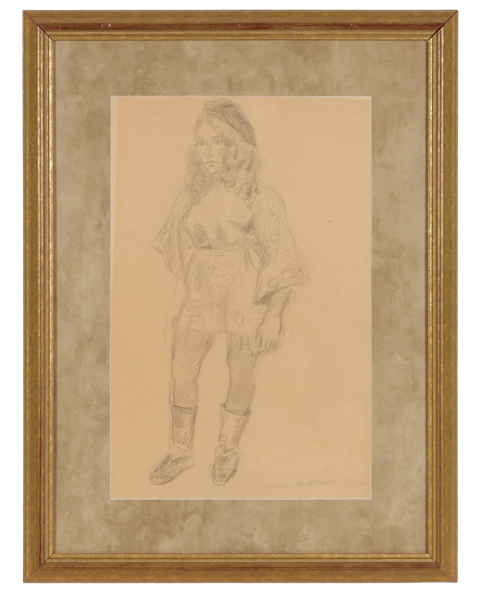 Raphael Soyer 1899-1987 Girl in Beret Hat Drawing (1 of 6)