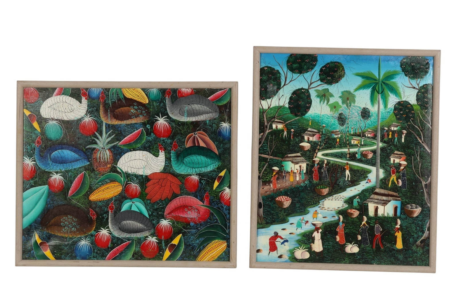 Haitian Folk Art Fruit & Village Paintings 2pc LOT (1 of 6)