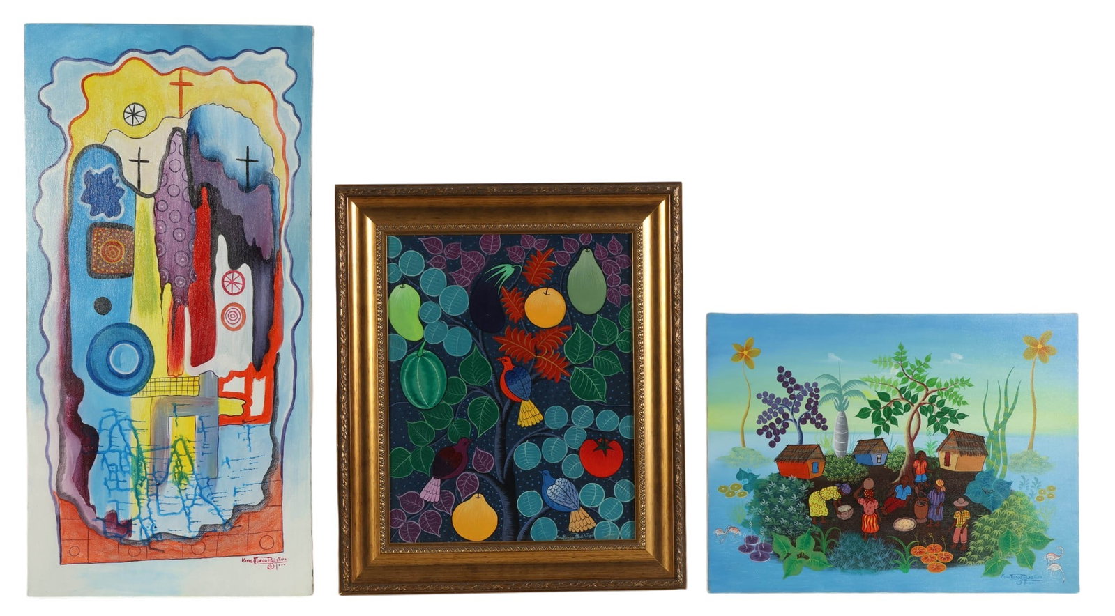 Bastien 20C Haitian School Folk Paintings 3pc LOT (1 of 6)