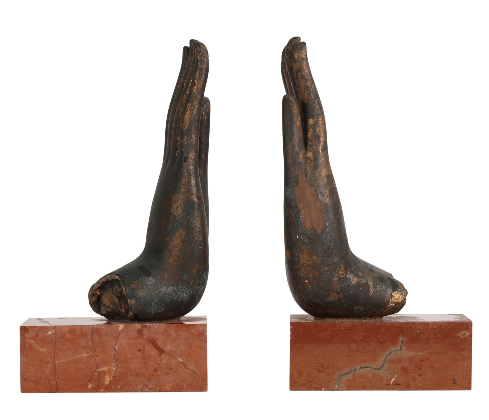 Italian Bronze & Marble Abhaya Mudra Hand Bookends (1 of 6)