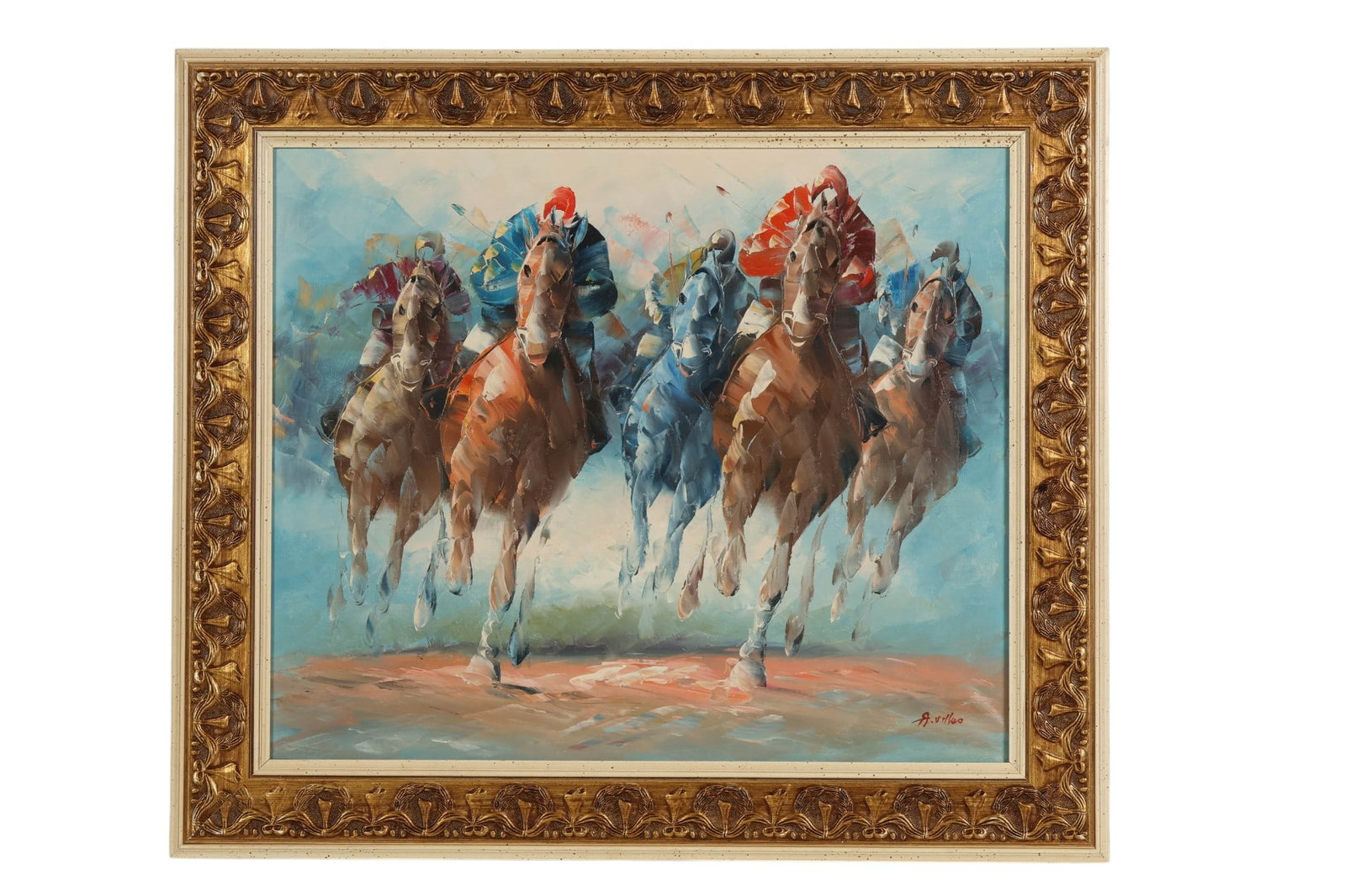 Anthony Veccio b 1949 Racing Horses Oil Painting (1 of 5)