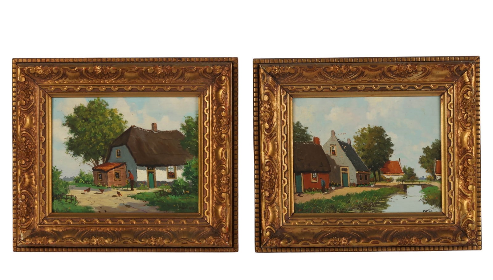 Martini 20C Farmhouse Landscape Paintings 2pc LOT (1 of 6)