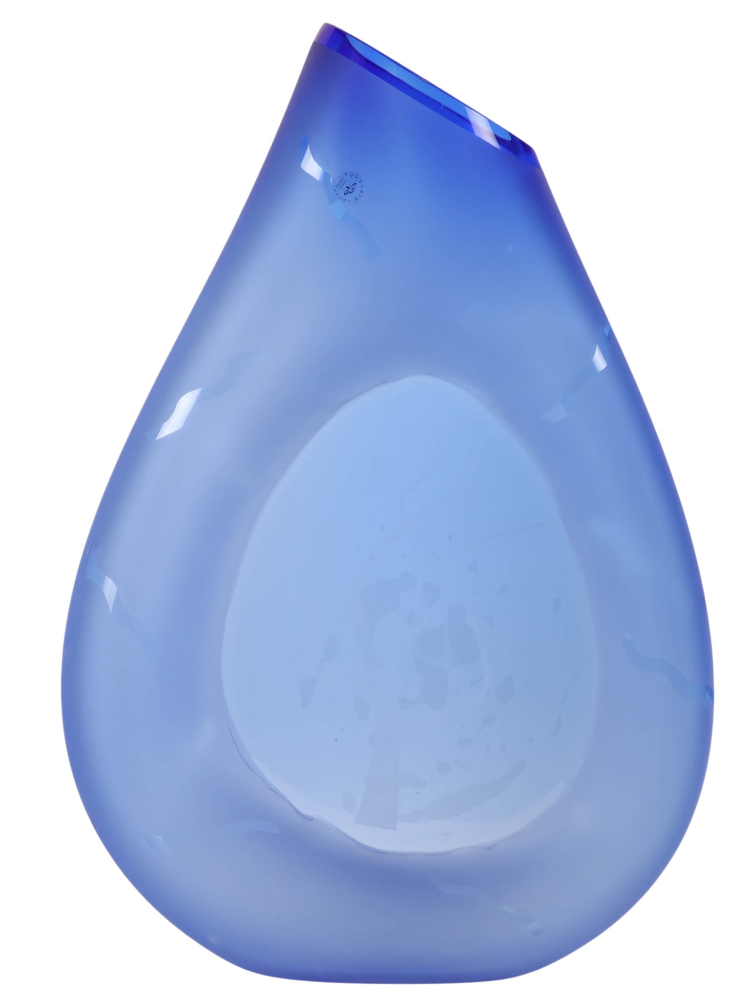 Modernist Blue Studio Art Glass Etched Tree Vase (1 of 6)