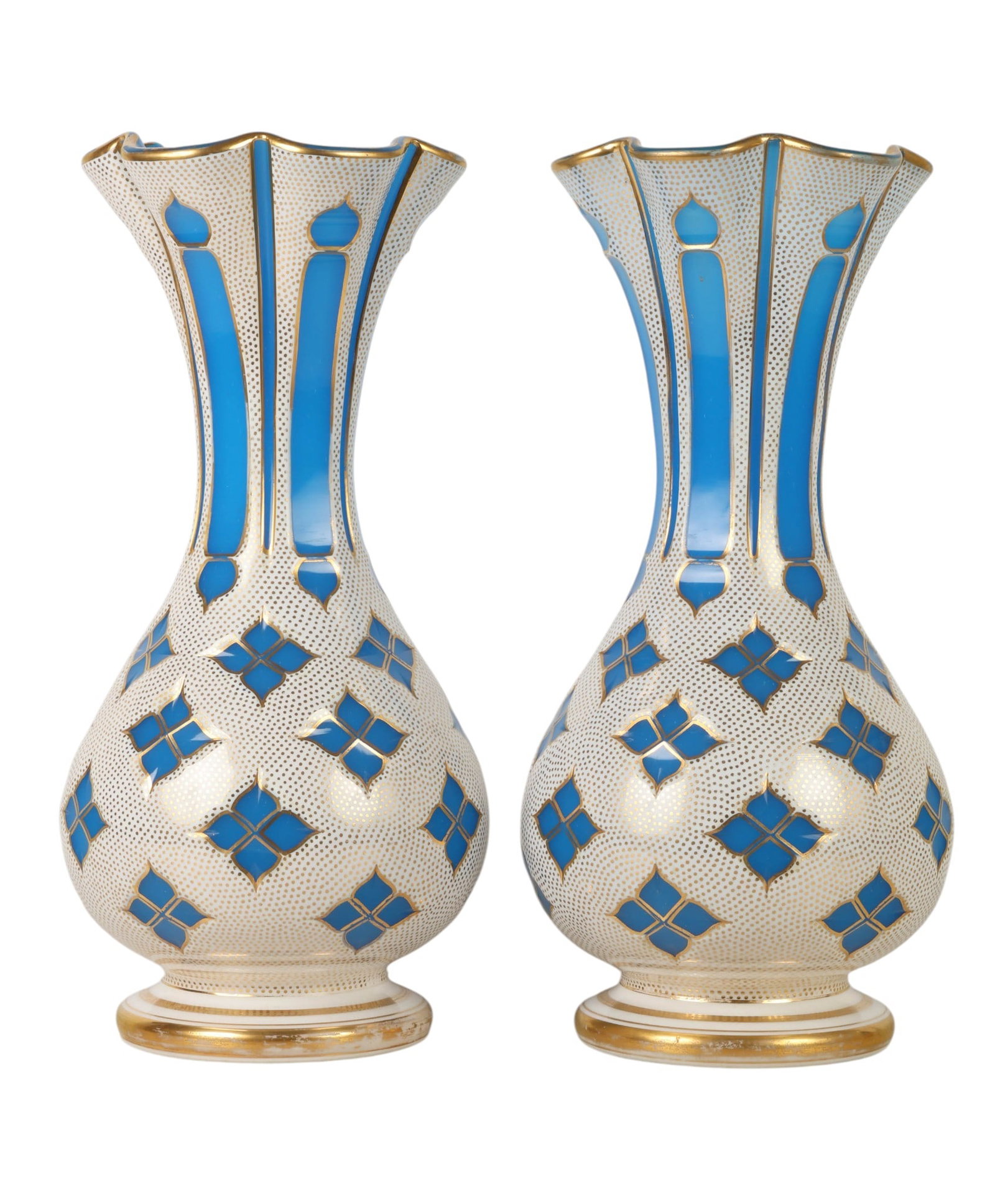 Pair of Blue and White 16" Bohemian Glass Vases (1 of 6)