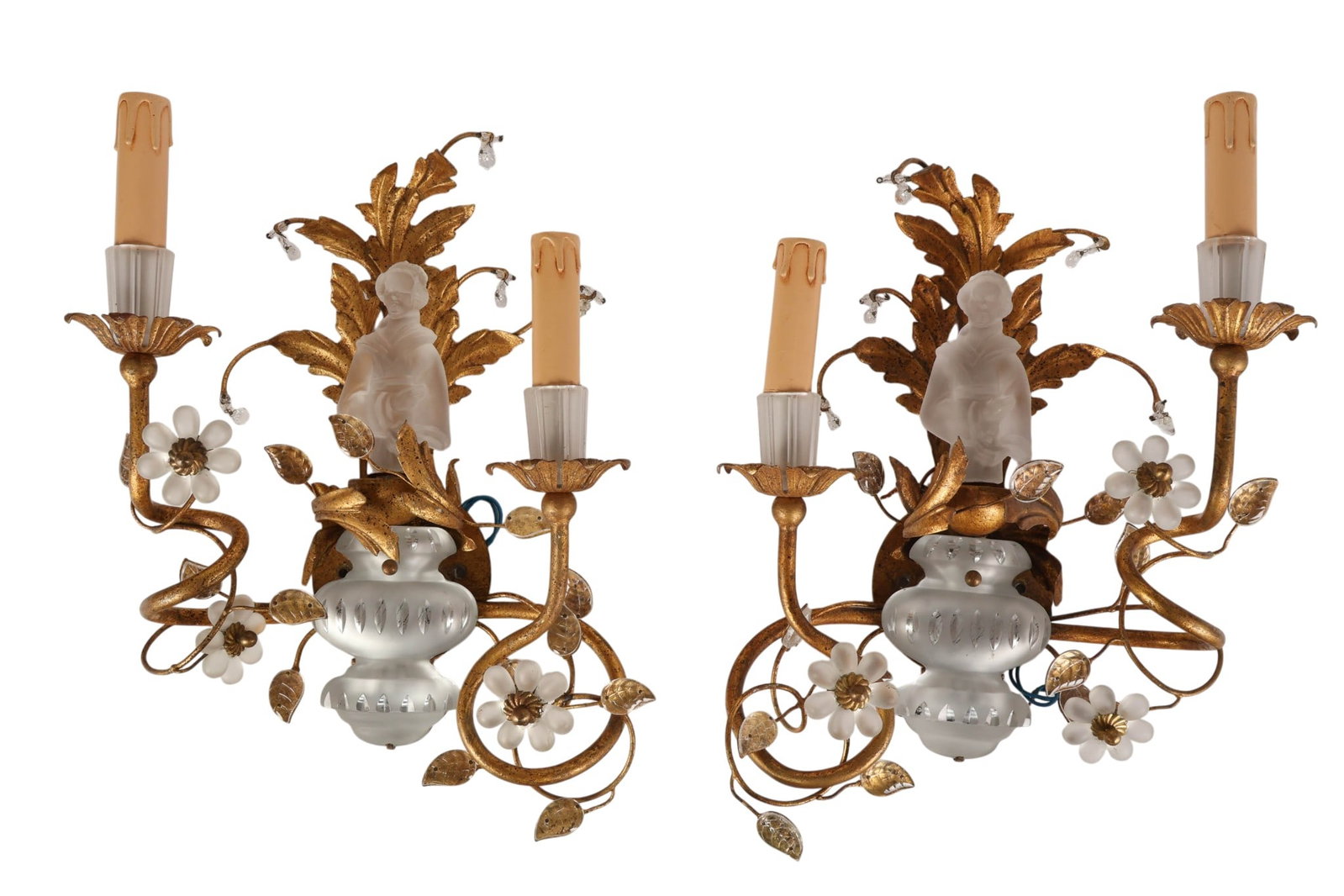 Italian Chinoiserie Gilt Metal Crystal Sconces LOT (1 of 9)