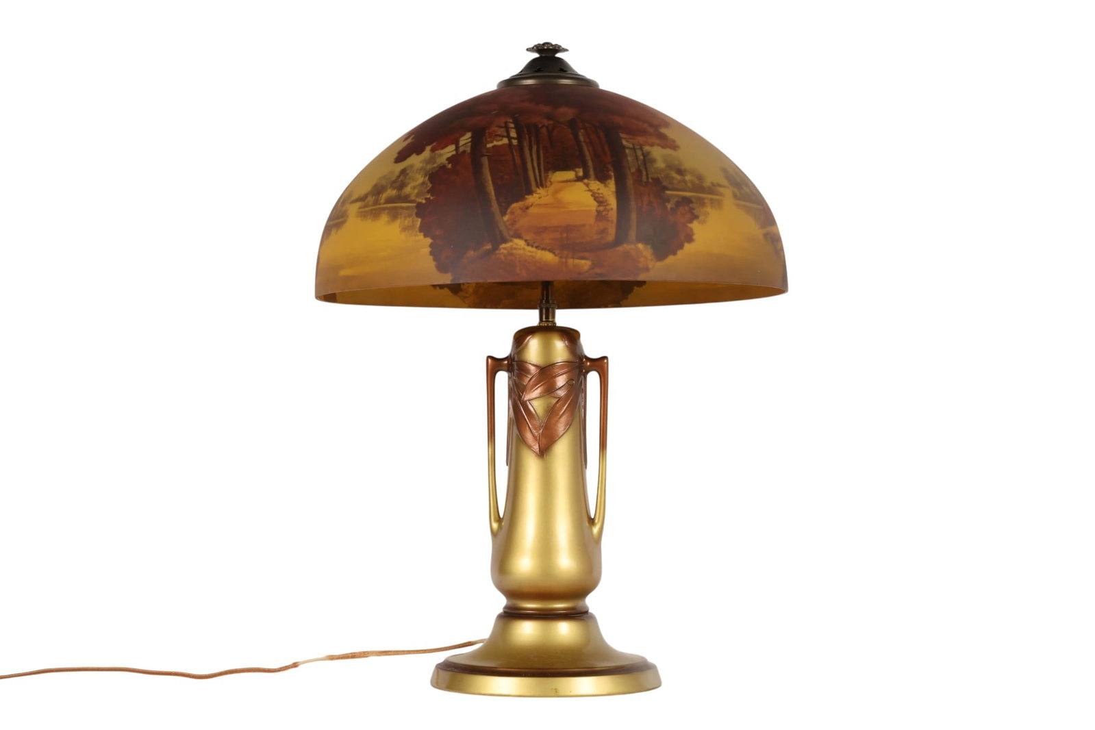Art Nouveau Bronzed and Reverse-Painted Glass Lamp (1 of 7)