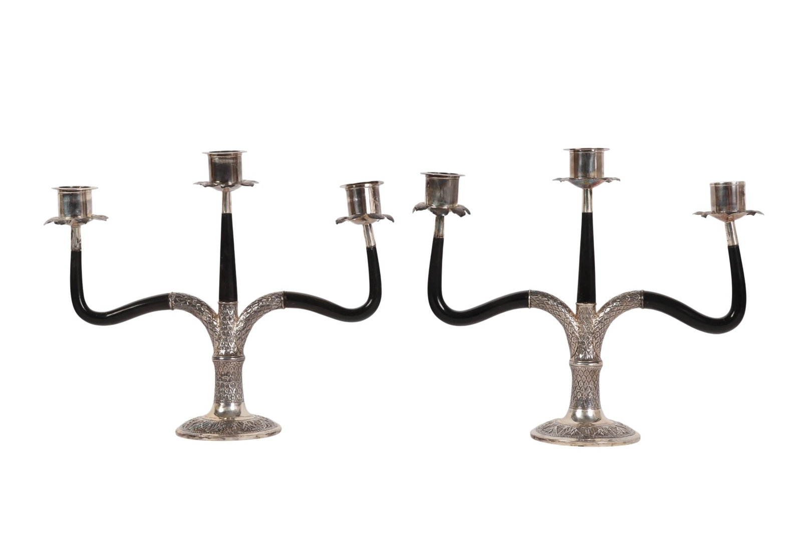 Antique Pair Silver and Scrolling Horn Candelabras (1 of 7)