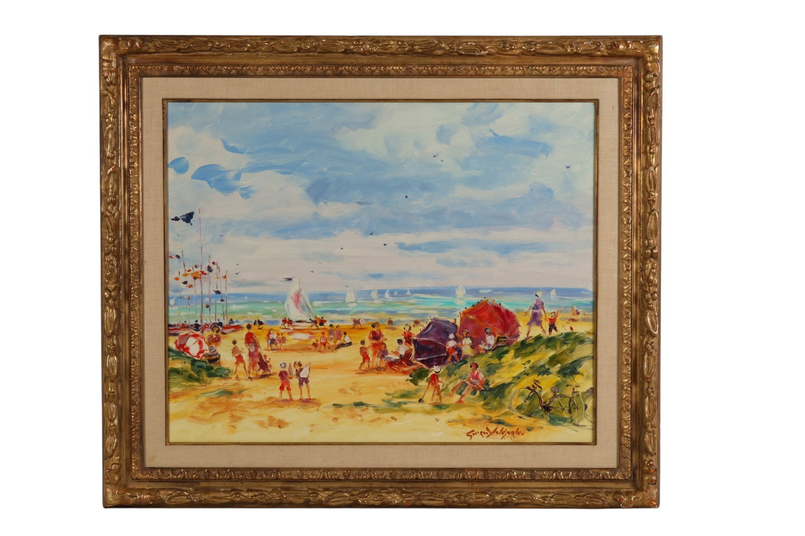 Georges Yoldjoglou b.1933 Beach Game Oil Painting (1 of 6)
