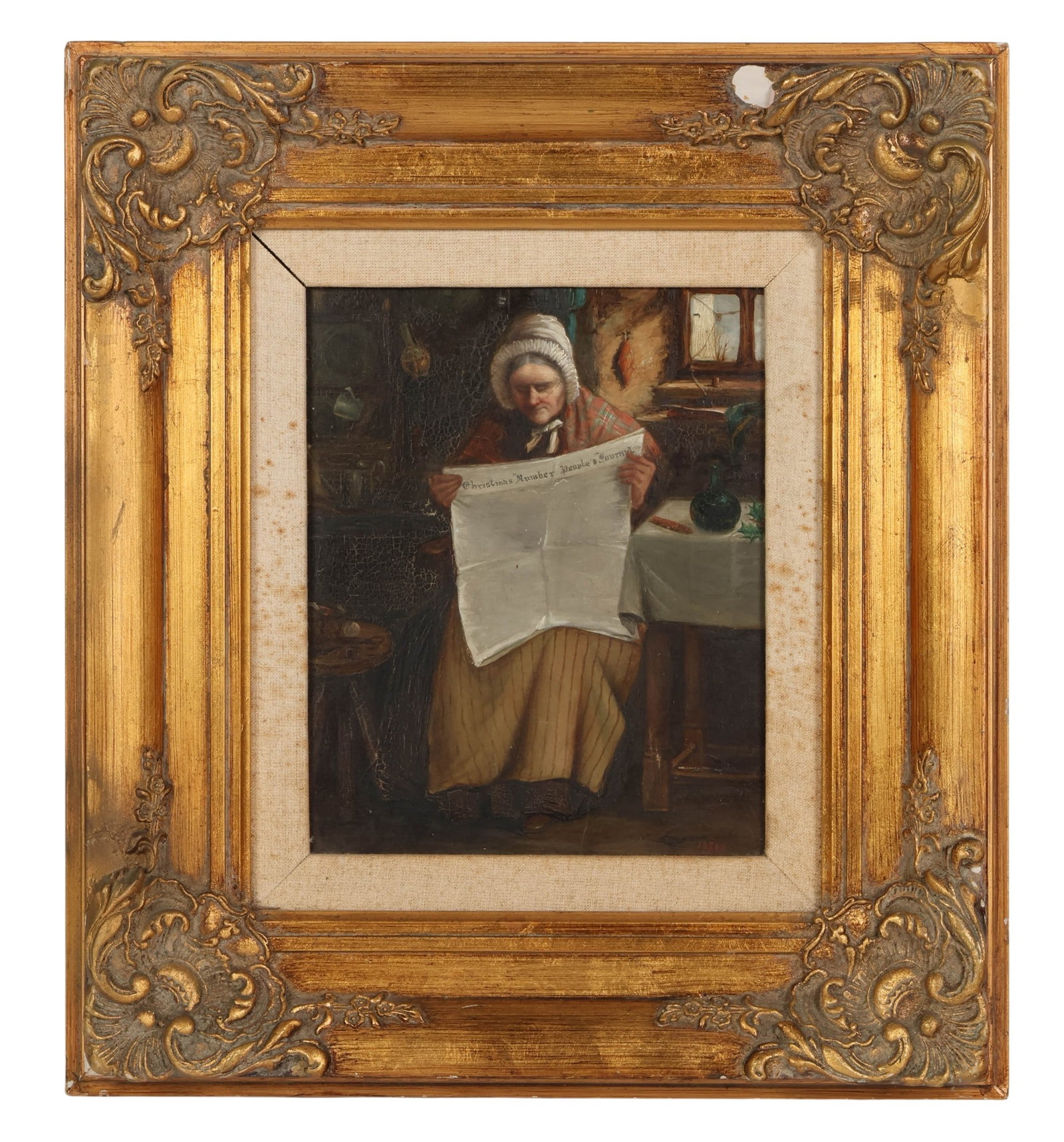 19C Portrait of Woman Reading a Newspaper Painting (1 of 7)