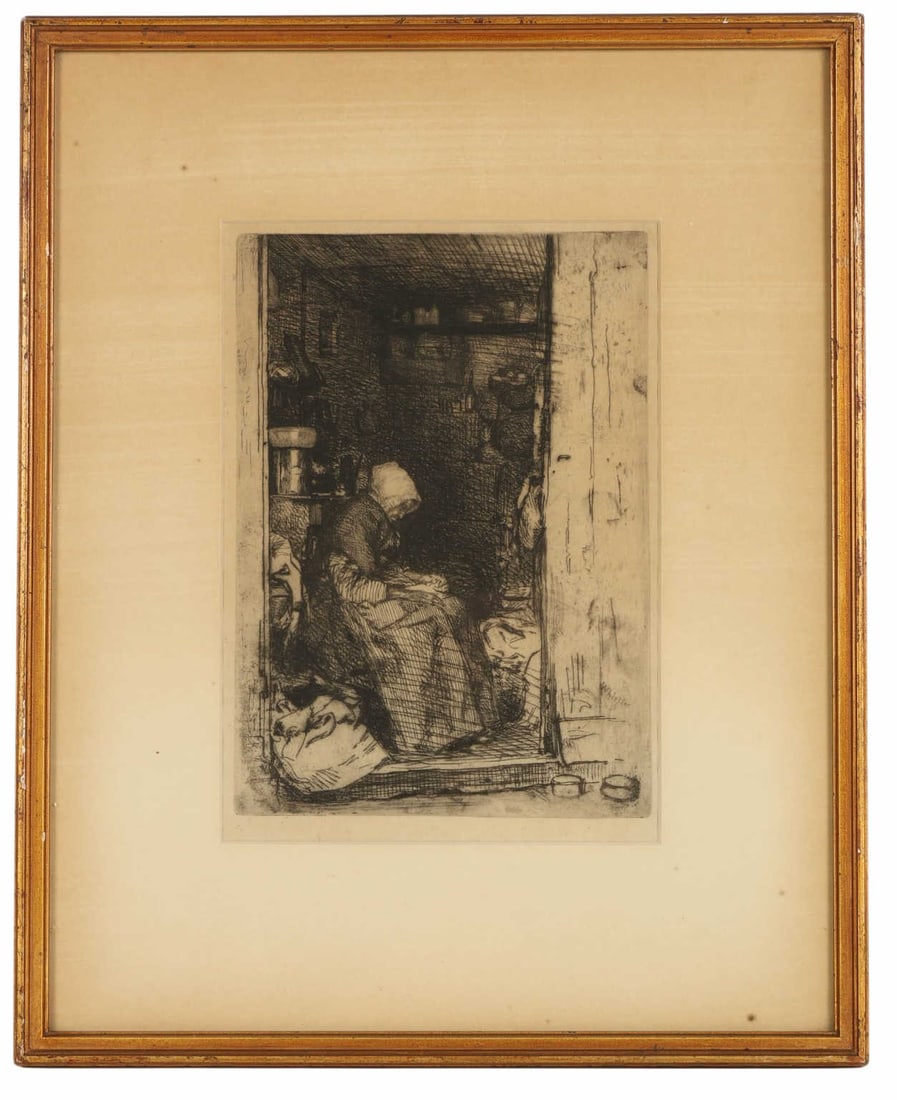 James A.M Whistler 1834-1903 La Vielle Aux Etching: James Abbott McNeill Whistler (American, 1834-1903), La Vieille Aux Loques, 1858. Etching from the suite Twelve Etchings from Nature, depicting an elderly woman seated within a humble interior, render