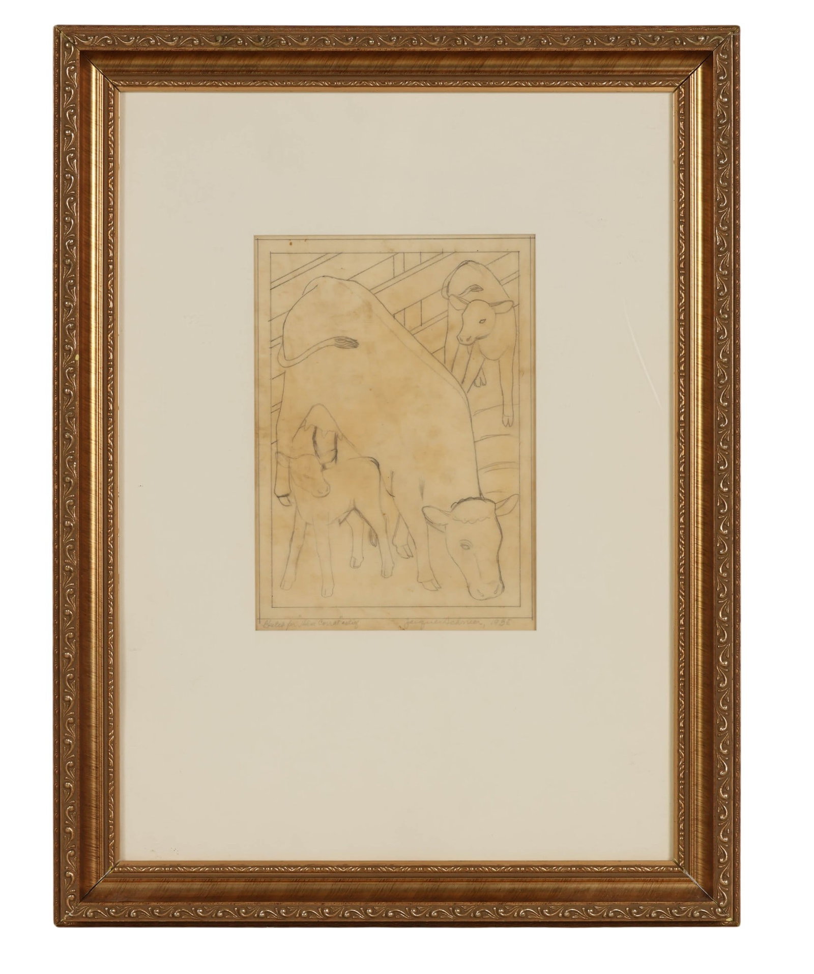 Jacques Schnier 1898-1988 Cow Corral Pencil Sketch (1 of 7)