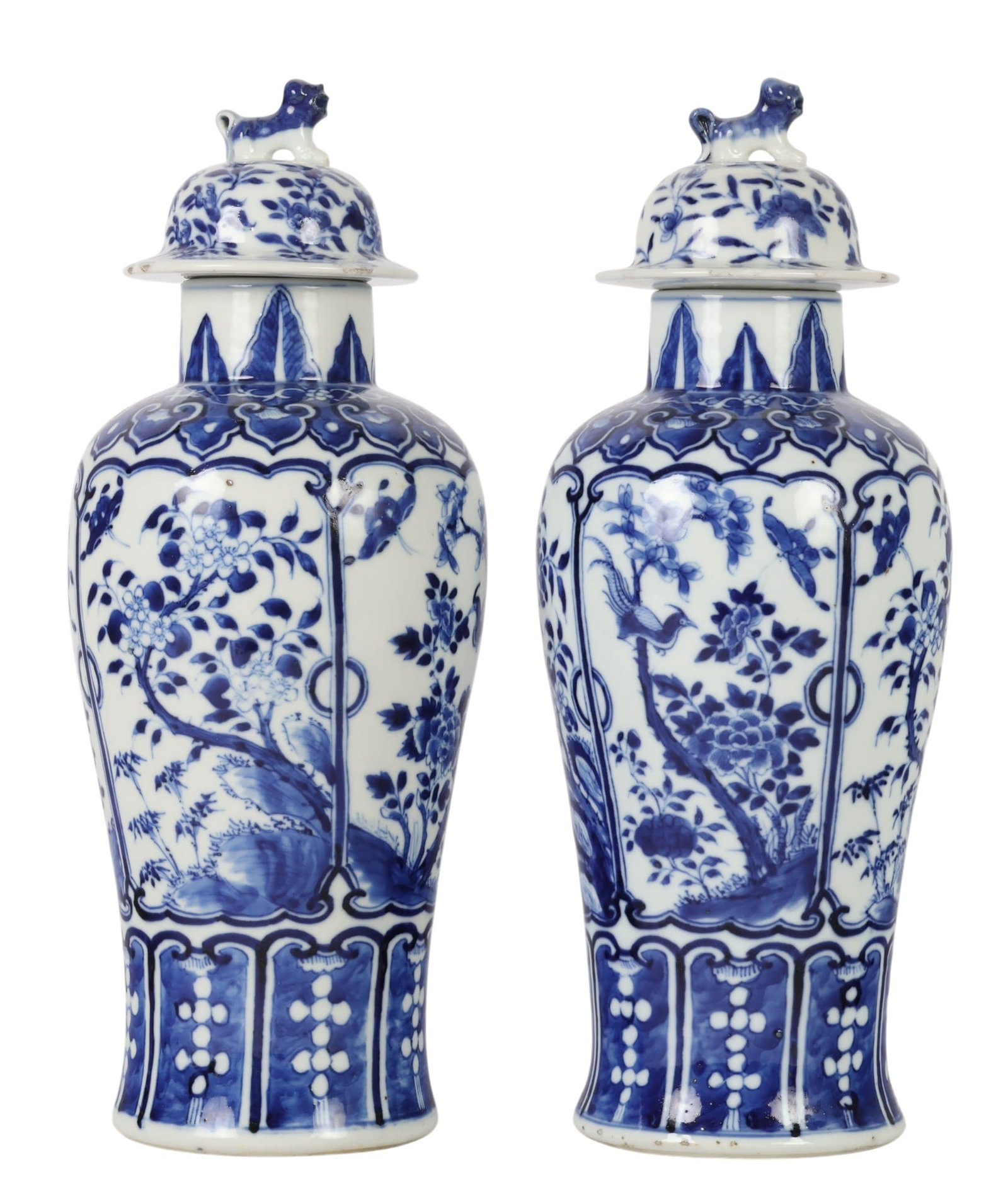 Chinese Pair Blue & White Covered Porcelain Vases (1 of 6)