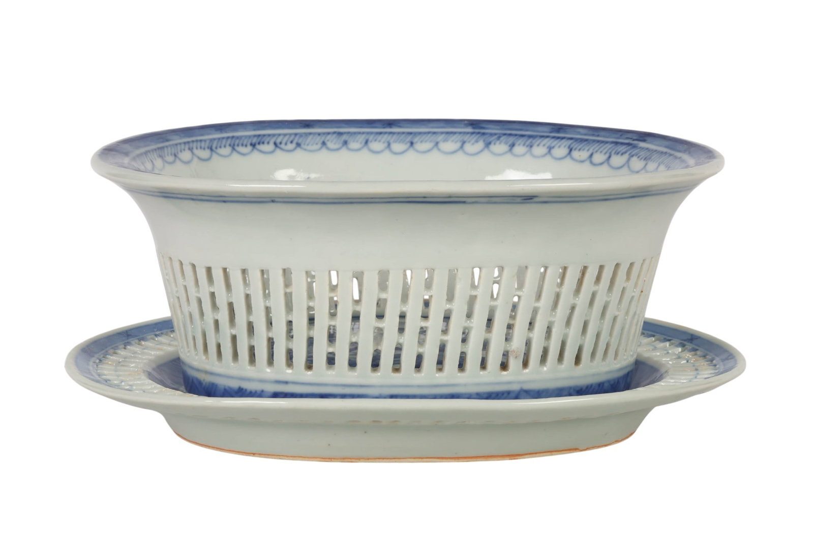 Chinese Canton Blue White Reticulated Bowl & Plate (1 of 6)