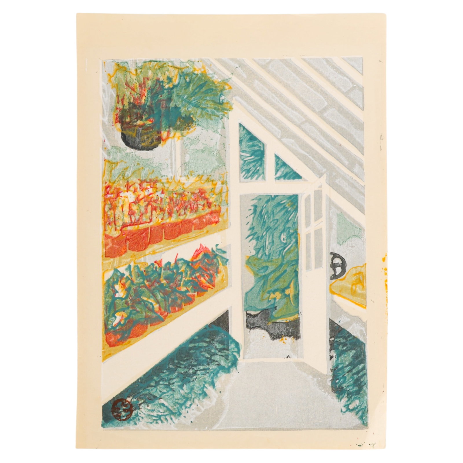Onchi Koshiro 1891-1955 Greenhouse Woodblock Print (1 of 6)