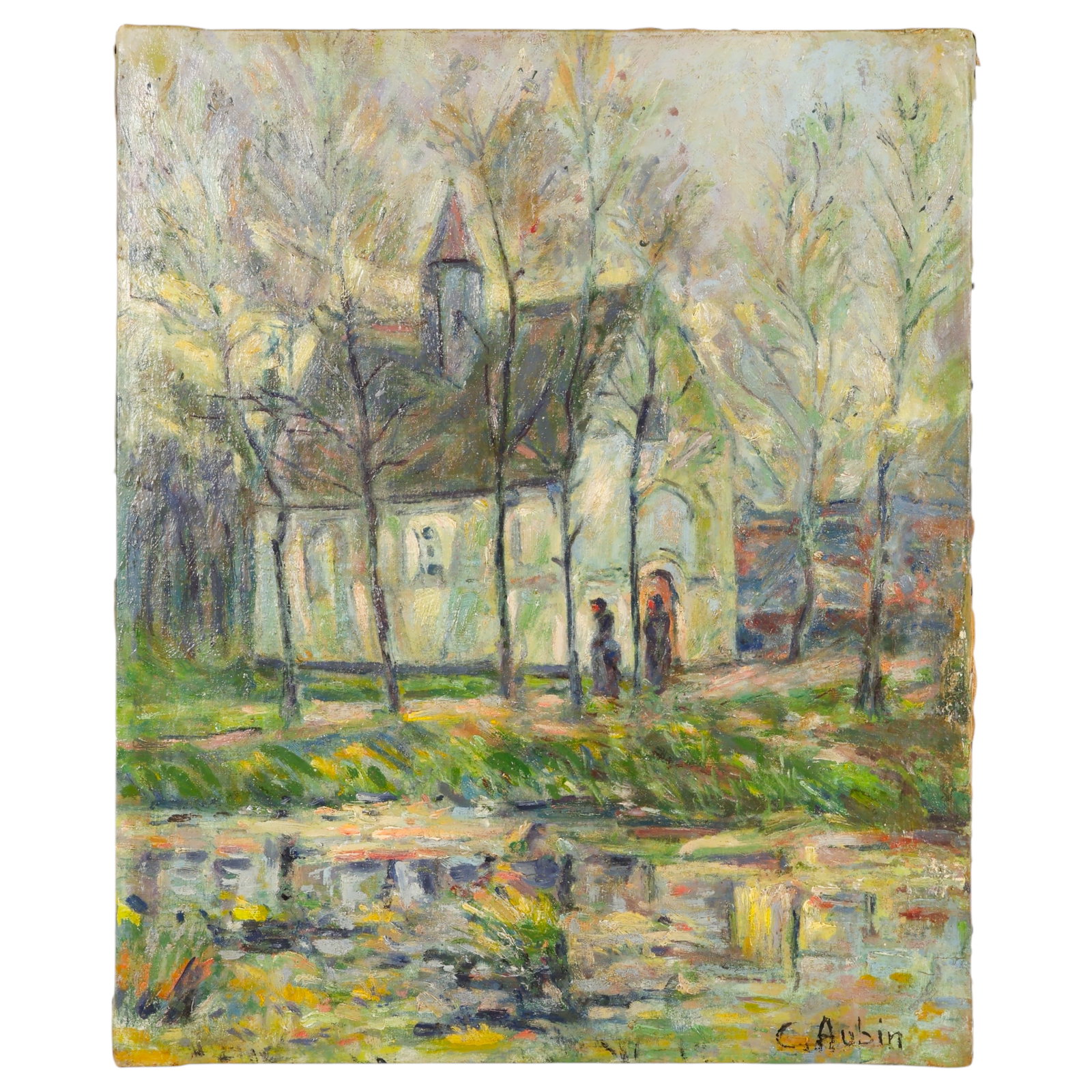 C. Aubin 20/21C. French Church Landscape Painting (1 of 6)