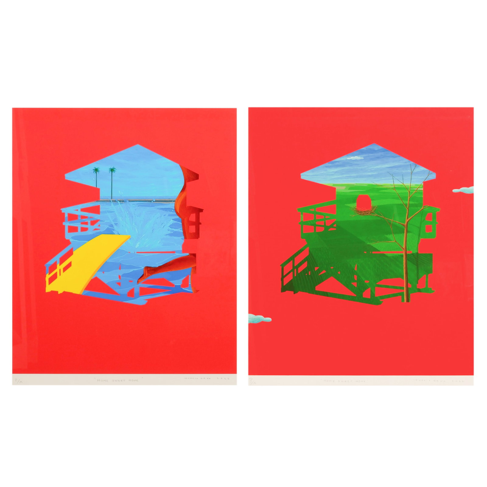 Ignacio Gana b.1976 "Home" Serigraphs SIGNED 2pc (1 of 8)