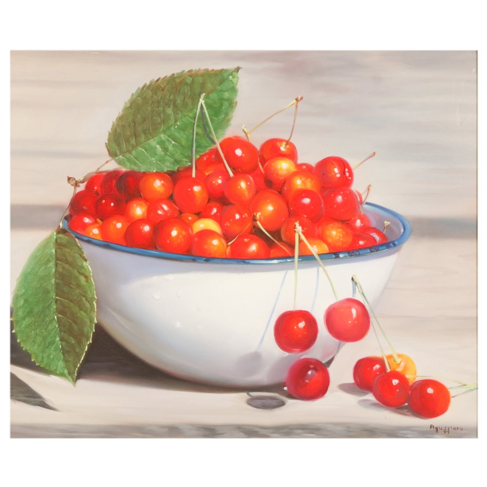 Franco Aguggiaro b.1960 Cherry Still Life Painting (1 of 8)