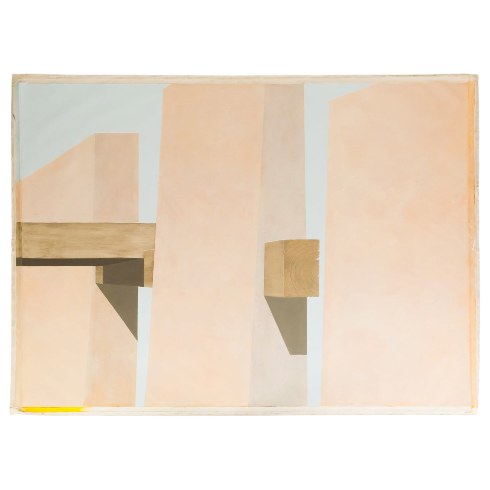 Ronald A. Robles 1937-2012 Architectural Painting: Ronald A. Robles (American, 1937-2012), oil on canvas depicting a Southwestern architectural study featuring a portion of an adobe structure beneath a clear blue sky. Rendered in soft cream, beige, gr