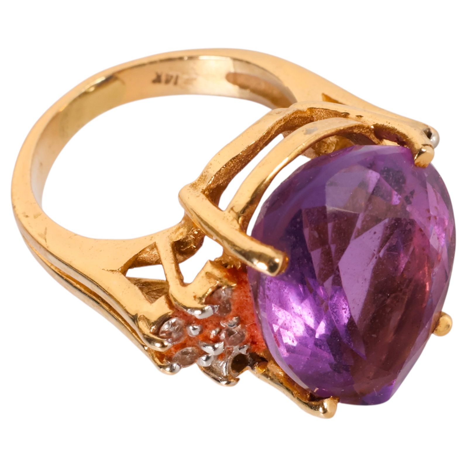 14k Gold 10CT Amethyst and Diamond Gemstone Ring (1 of 6)