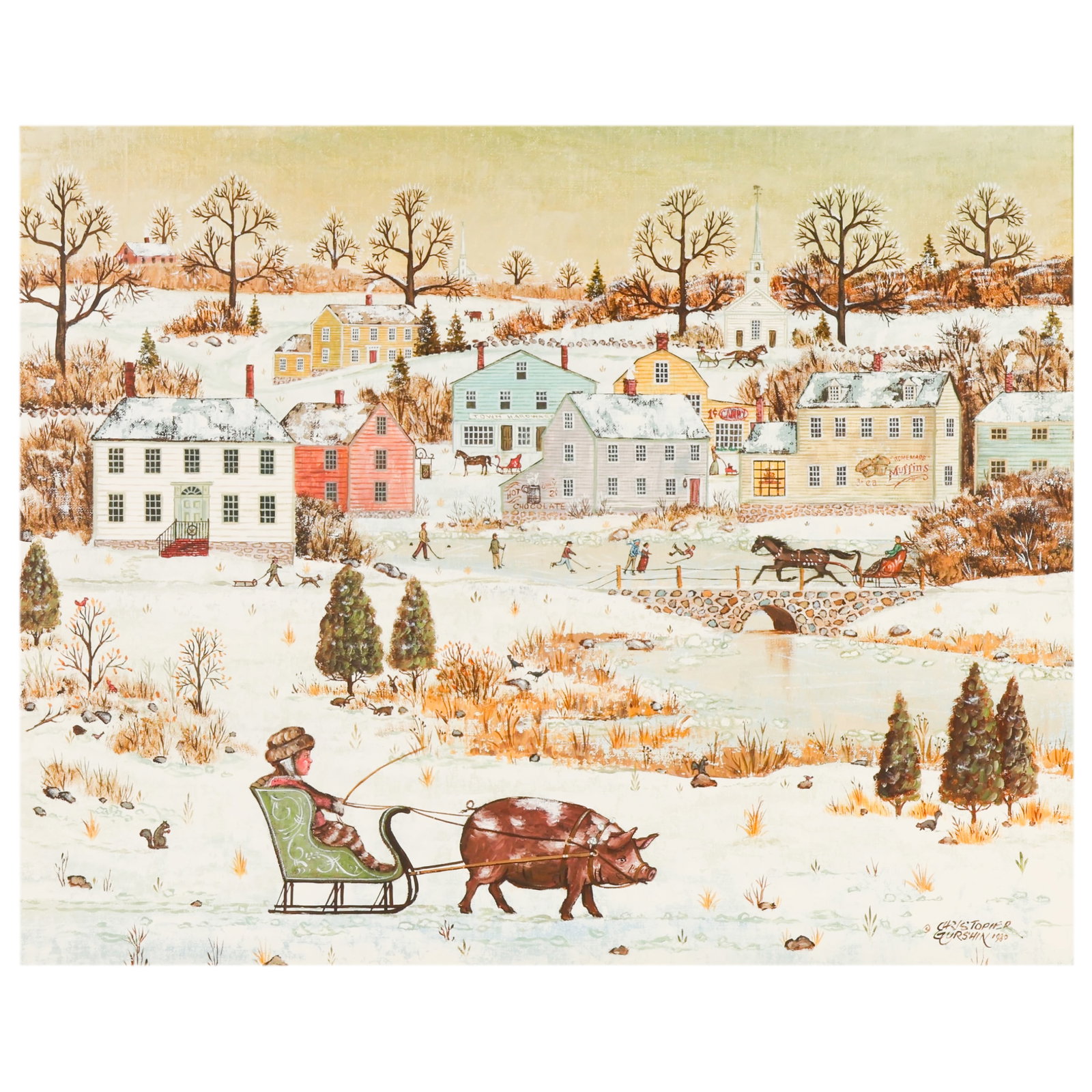 Christopher Gurshin b.1945 Village Skater Painting (1 of 7)
