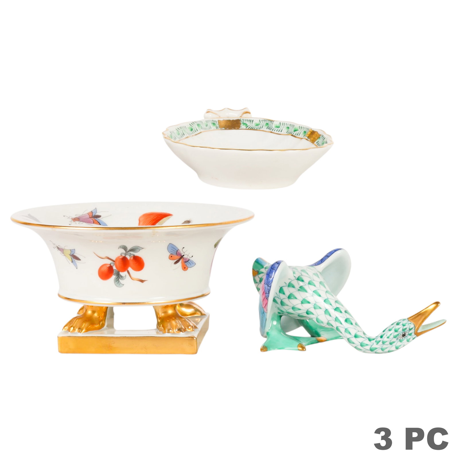 Herend Porcelain Bowl Green Dish and Goose 3pc LOT (1 of 6)