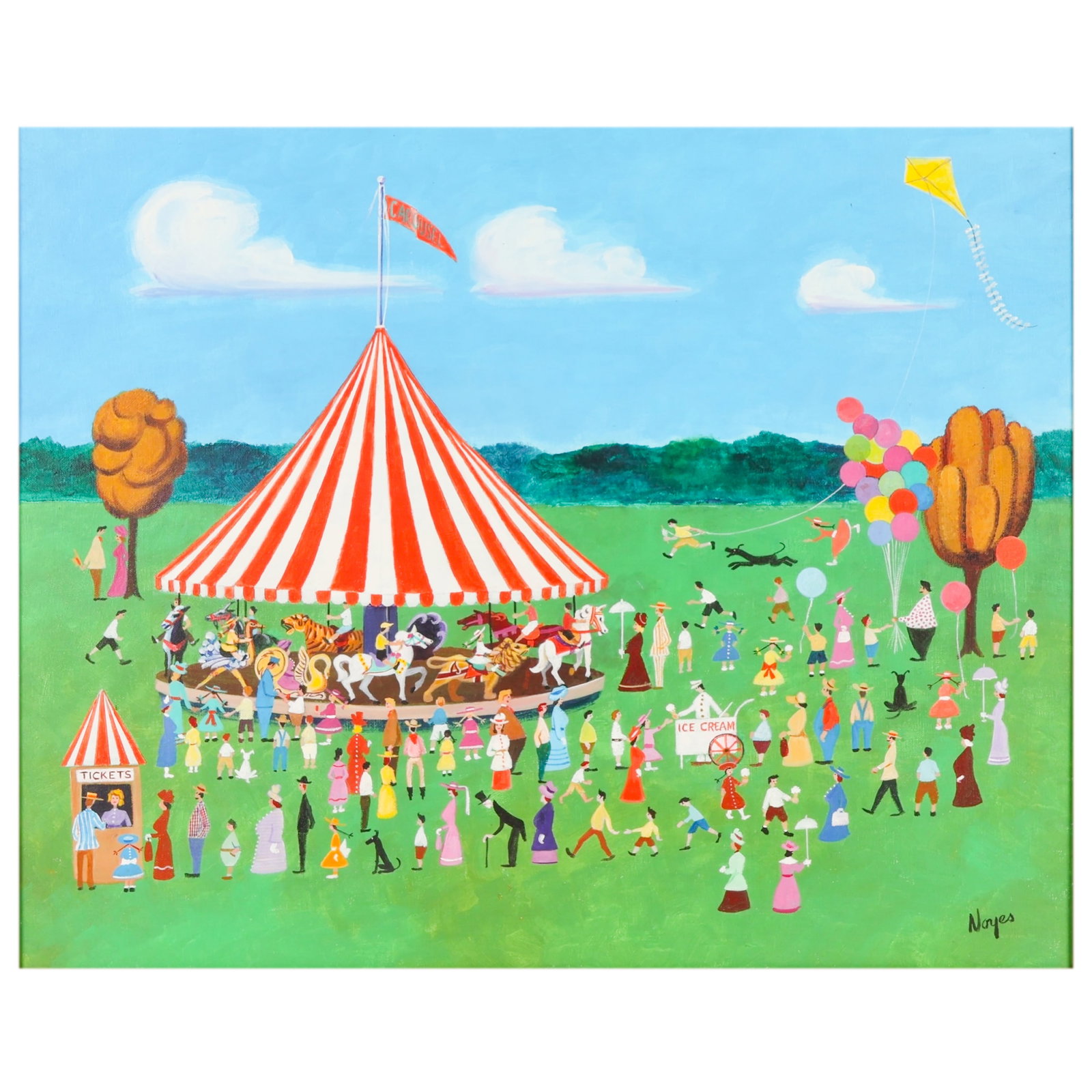 Harold Noyes 1911-2004 Carousel in Park Painting (1 of 8)