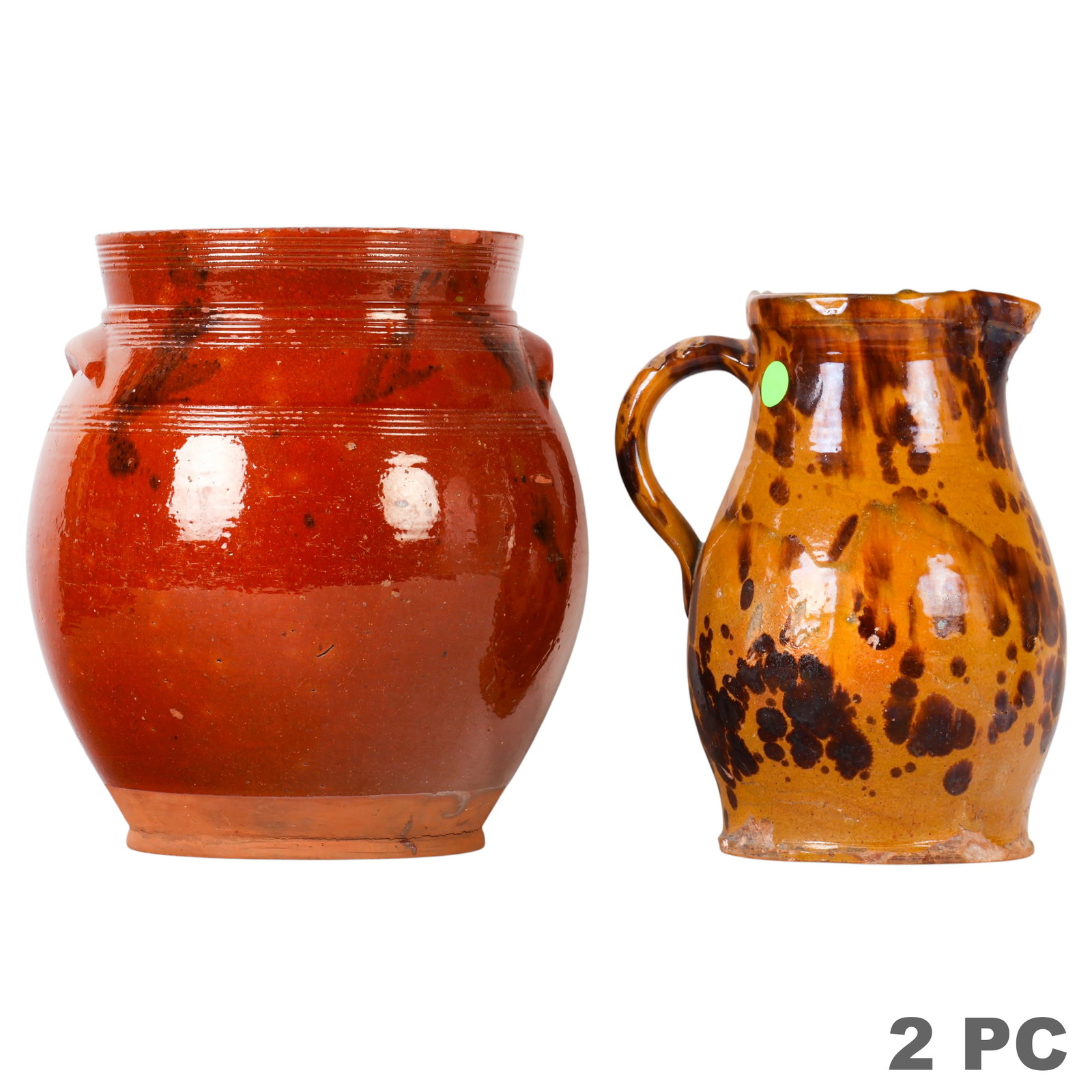 Antique Splatterware Pot & Redware Pitcher 2pc LOT (1 of 6)