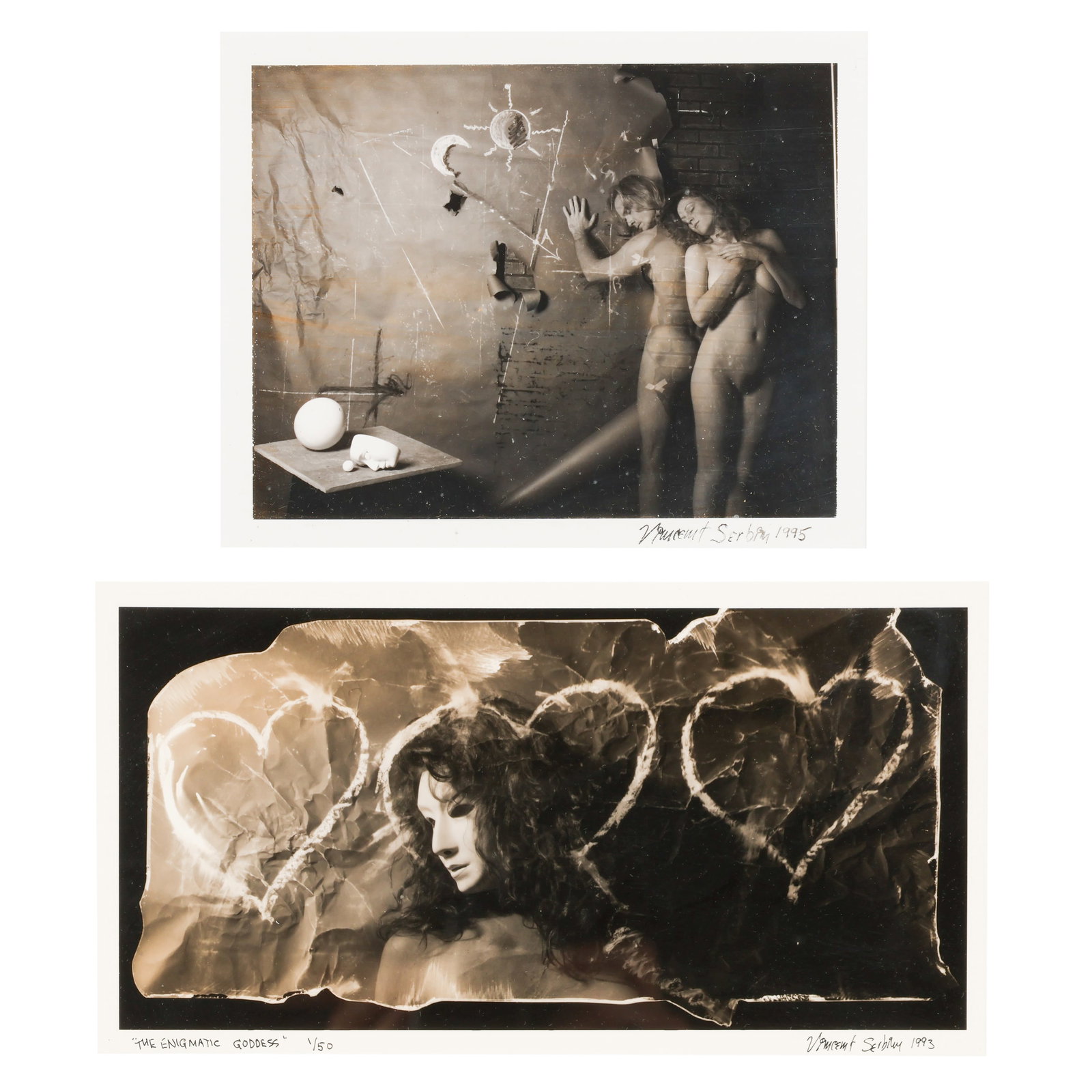 Vincent Serbin b.1941 Black & White Photograph LOT: Vincent Serbin (American, born 1941), two black and white photographs, including one titled "The Enigmatic Goddess," dated 1993 and numbered 1/50, signed and dated lower right. The second photograph i