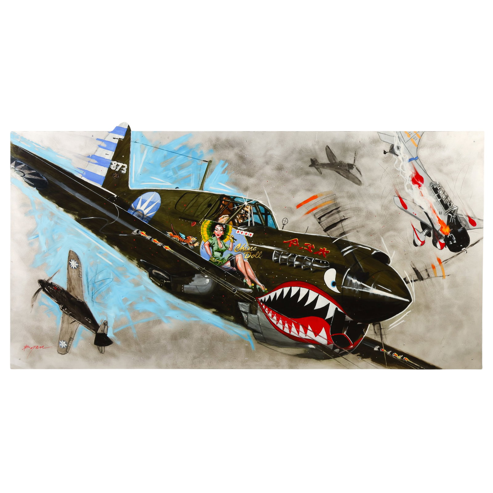 Michael Bryan b.1949 WWII P-40 Aircraft Painting (1 of 7)
