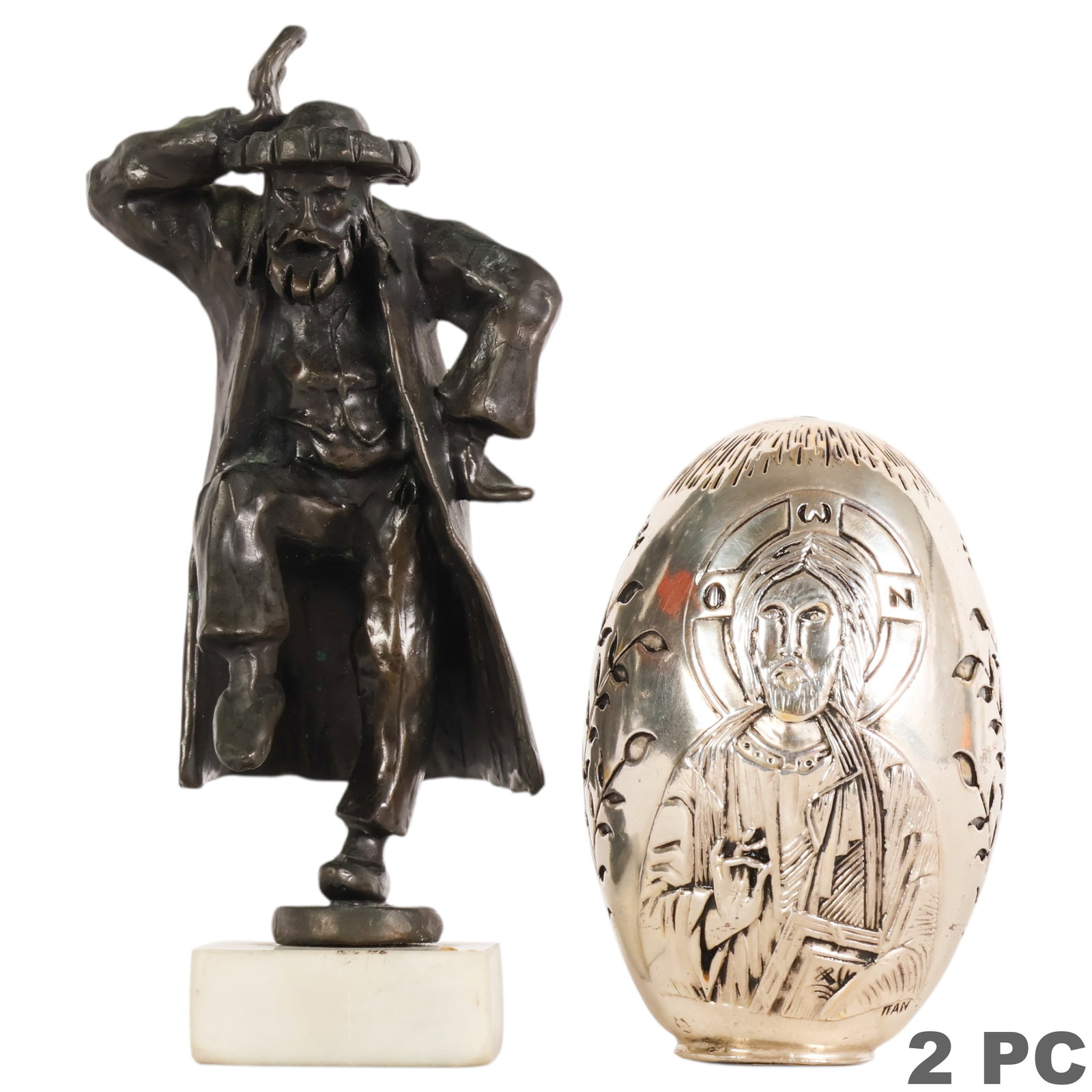 Silvered Italian Jesus Egg & Bronze Rabbi 2pc LOT (1 of 7)
