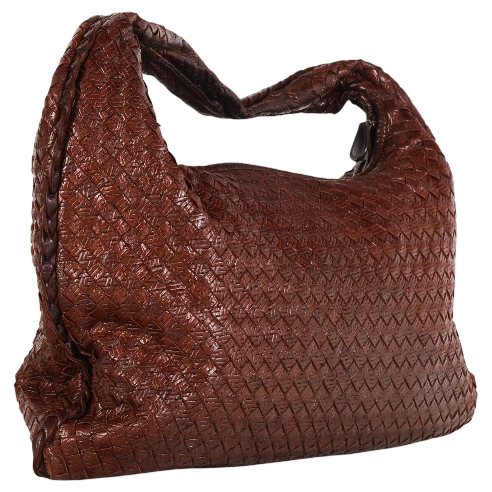 Bottega Veneta Intrecciato Brown Leather Hobo Bag: Bottega Veneta Italian luxury designer hobo handbag crafted in chocolate brown Intrecciato woven leather, showcasing the house's signature handwoven construction. The bag features a relaxed slouch sil
