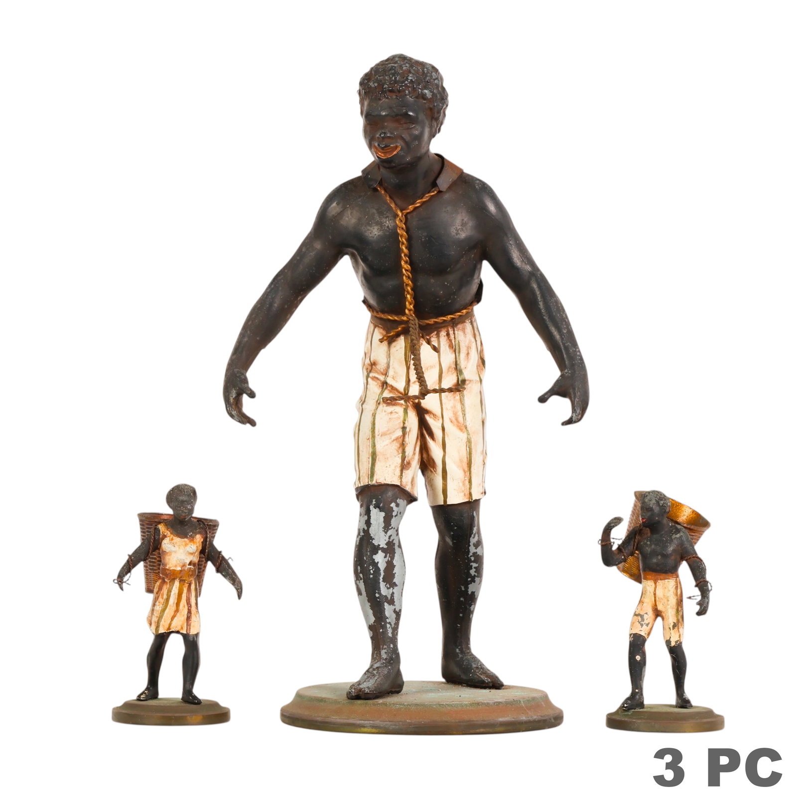 Antique Cold Painted Blackamoor Nubian Figures 3pc (1 of 6)