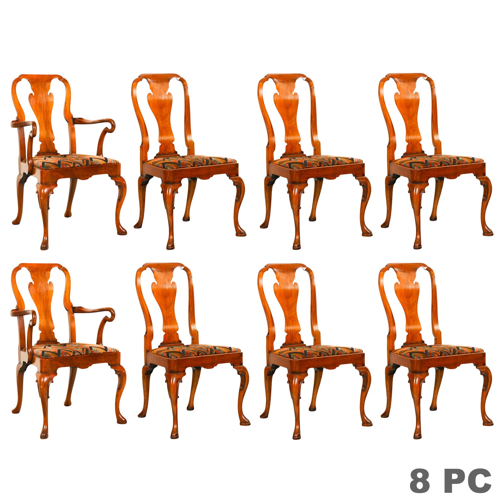 Queen Anne Style Walnut Dining Chairs 8 PIECE SET (1 of 9)