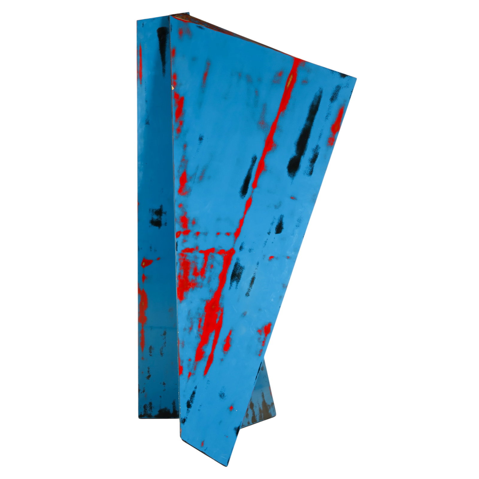 Jim Jacobs b.1945 Modern Lacquer Screen Sculpture: Jim Jacobs (American, born 1945), modern abstract lacquered on board sculpture room divider featuring a three-panel asymmetrical form with a high-gloss cobalt blue lacquer finish accented by expressiv