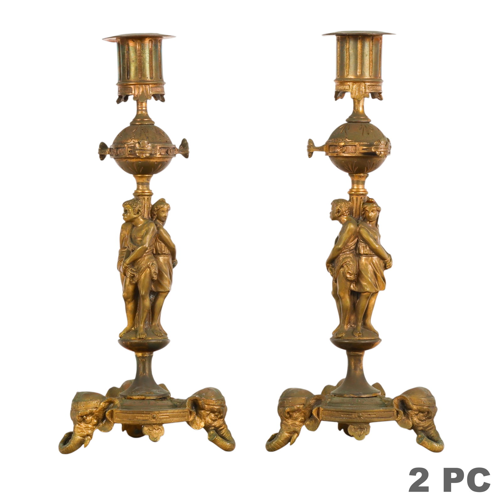 Antique French Bronze Pair of Figural Candlesticks (1 of 6)