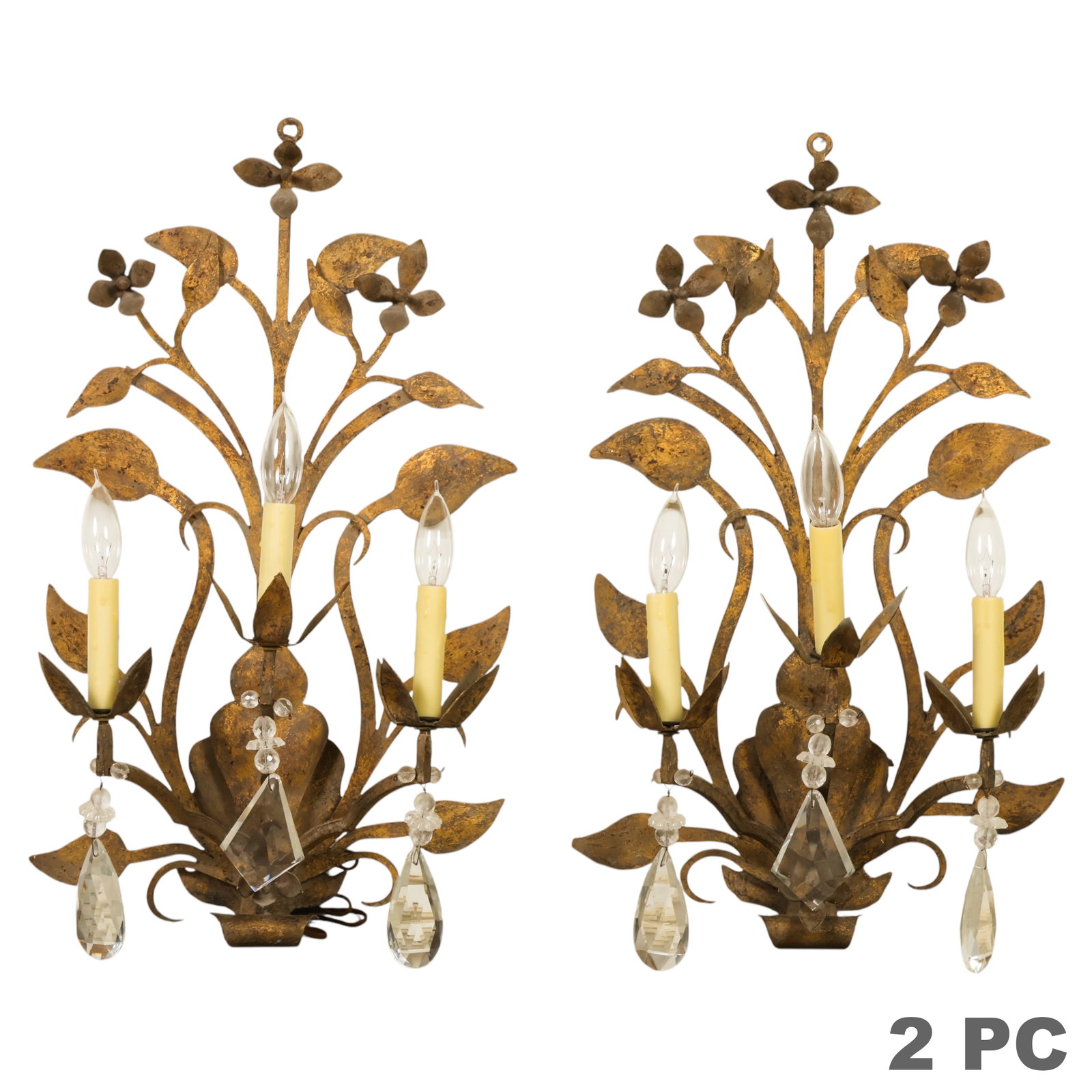 French Pair of Bronzed Metal Crystal Wall Sconces (1 of 7)