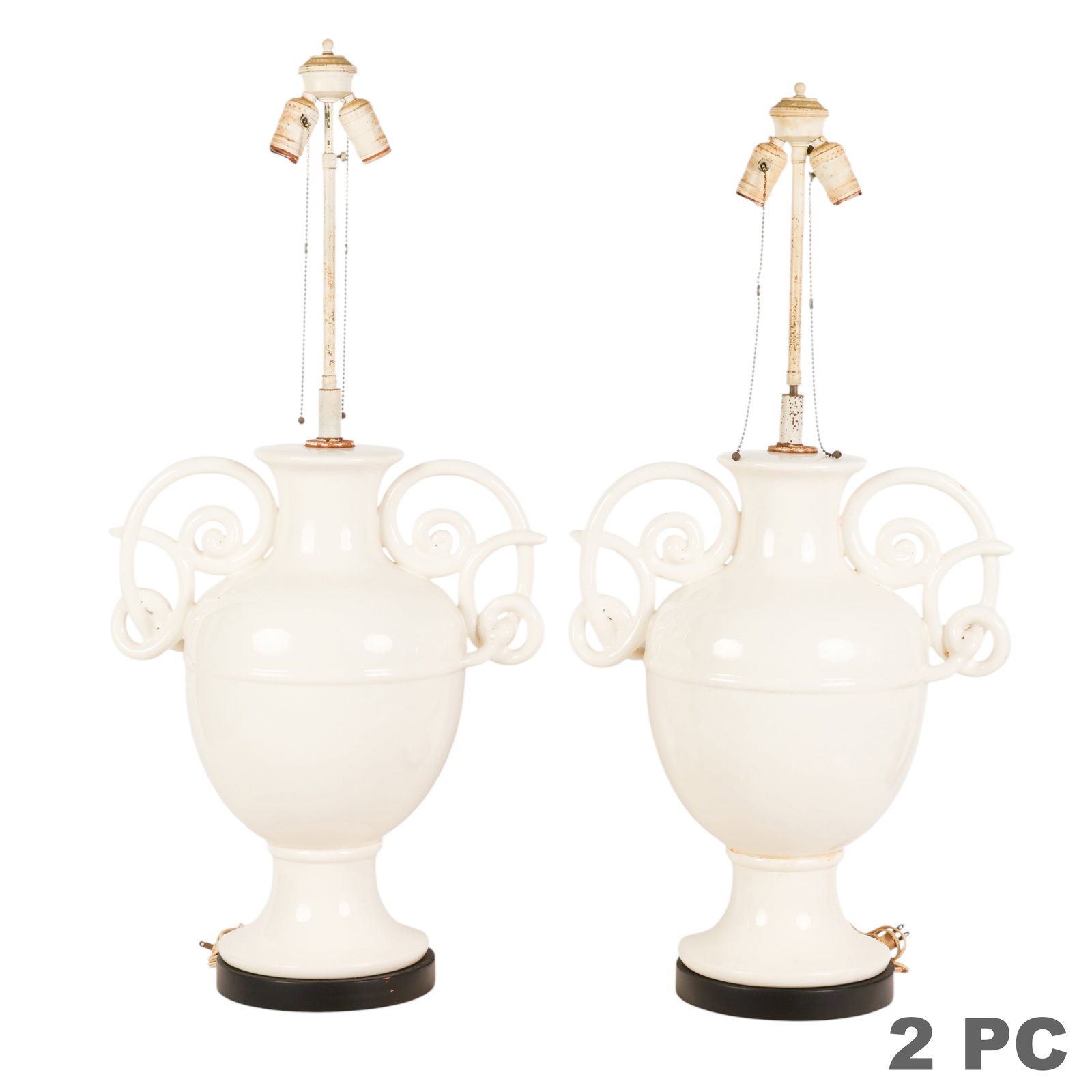 Italian Pair of White Glazed Ceramic Urn Lamps (1 of 6)