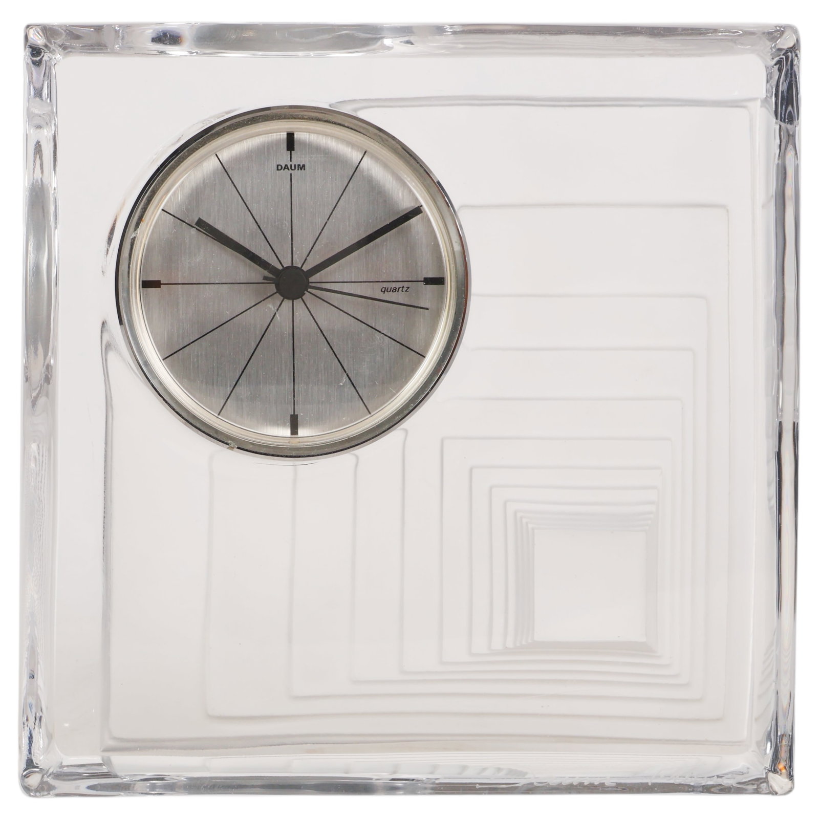 Daum Nancy Clear Frosted Crystal Square Desk Clock (1 of 6)