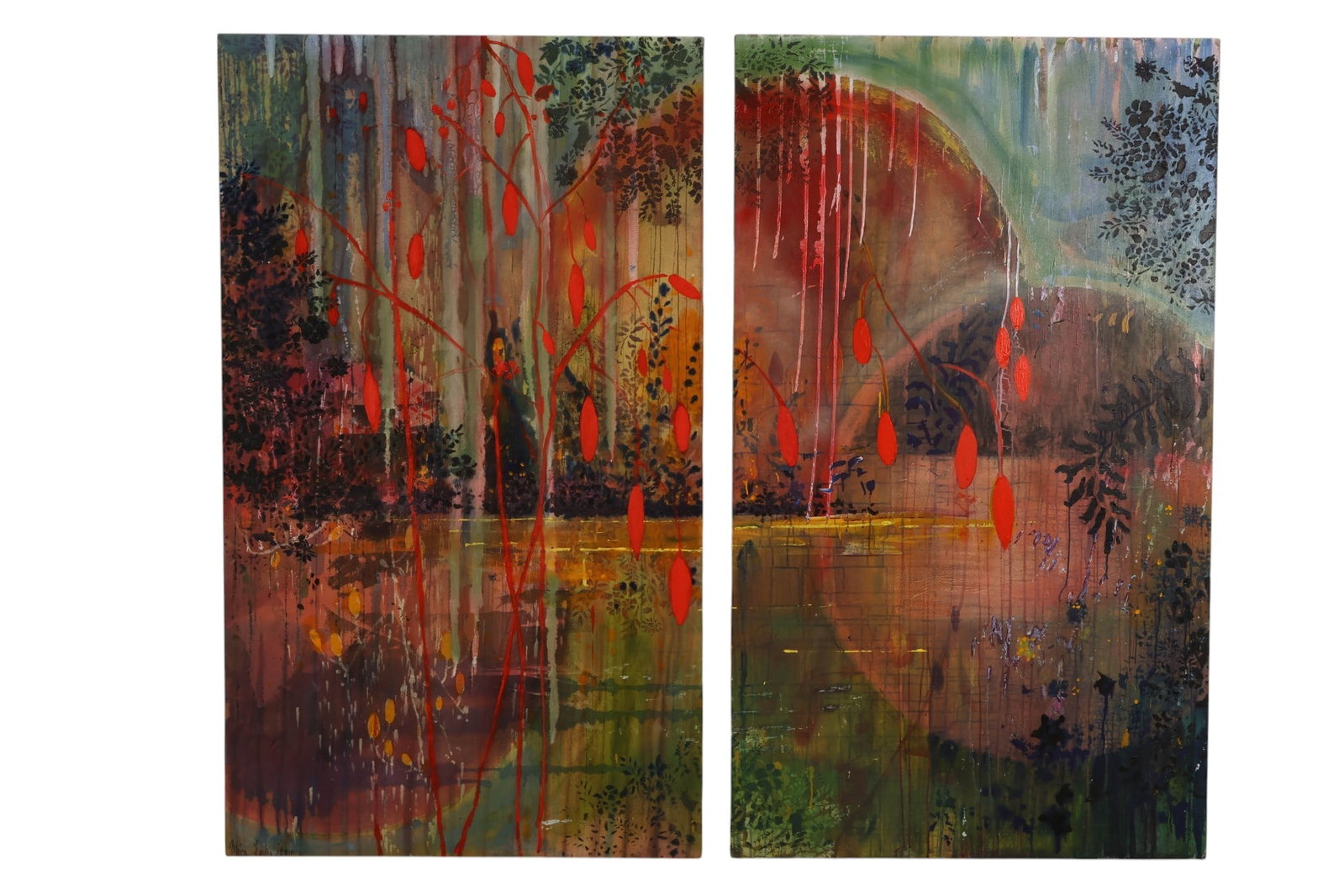 Mira Lehr 1936-2023 Infinity Pond Diptych Painting (1 of 8)